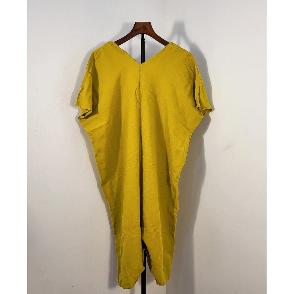 Zara Womens S Mustard Yellow V-Neck Dolman Sleeve Oversized Shift Midi Dress